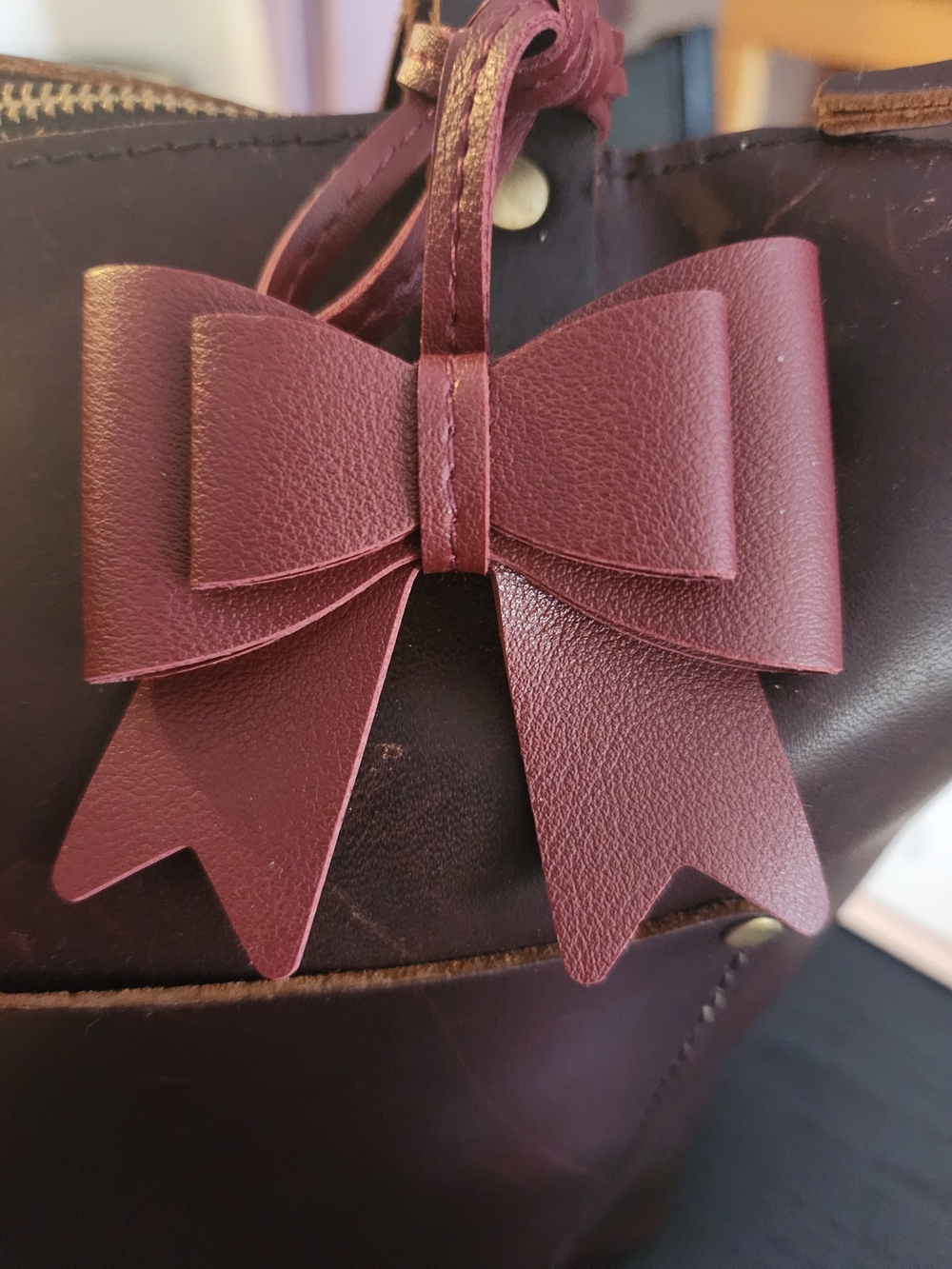 Vegan Leather Bow Bag Charm | Deep Burgundy